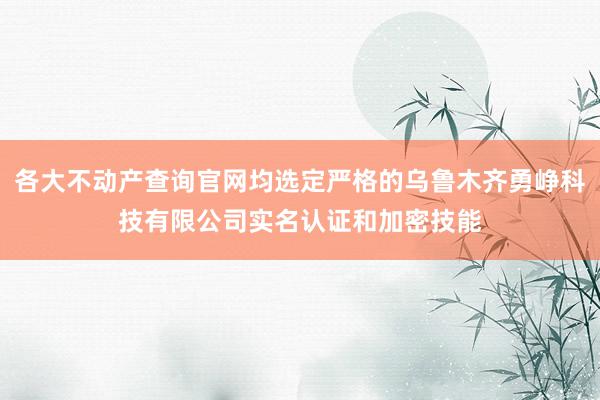 各大不动产查询官网均选定严格的乌鲁木齐勇峥科技有限公司实名认证和加密技能